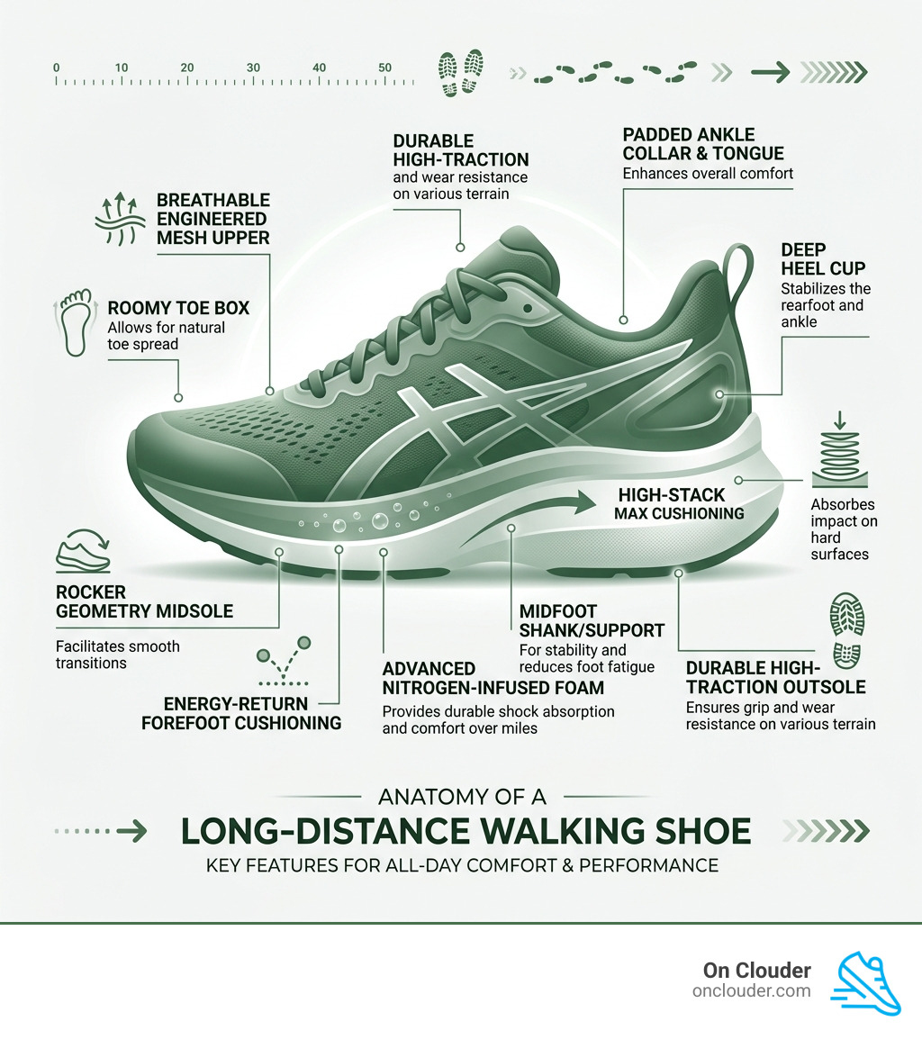 anatomy of a long-distance walking shoe with key features labeled - best walking shoes for long distance walking infographic anatomy of a long-distance walking shoe with key features labeled - best walking shoes for long distance walking infographic