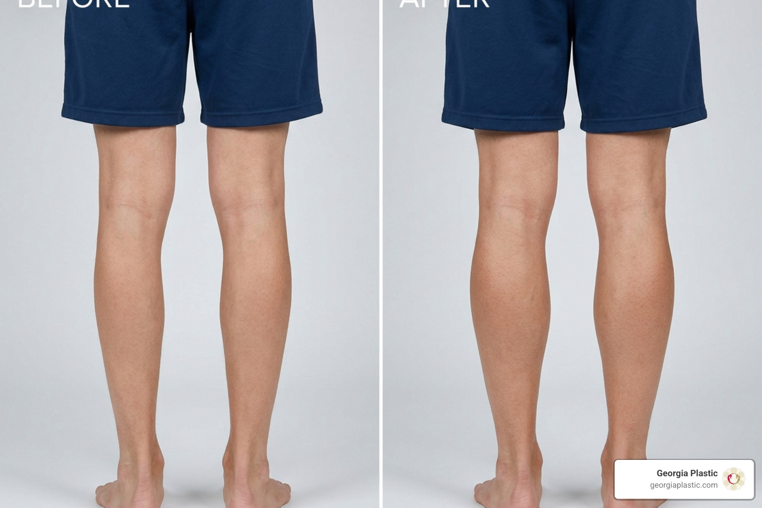 Before and after comparison of leg contours showing increased calf volume and improved symmetry - calf implants atlanta Before and after comparison of leg contours showing increased calf volume and improved symmetry - calf implants atlanta