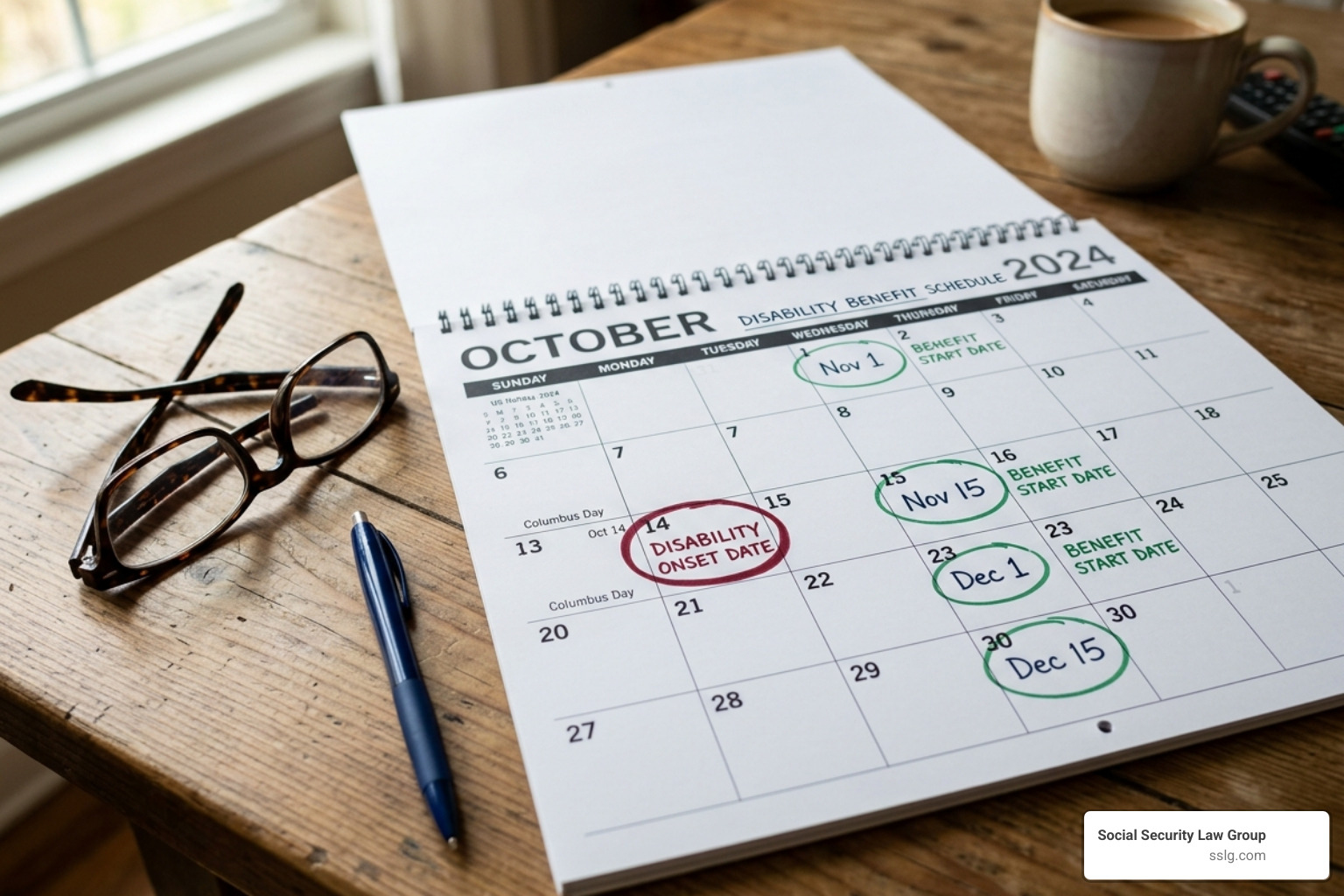 calendar marking benefit start dates and disability onset: Disability onset date