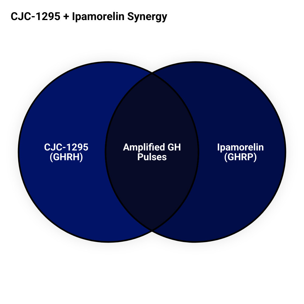 Infographic: CJC-1295 Ipamorelin protocol overview — research levels, timing, cycle length, and GH pulse mechanism - cjc-1295