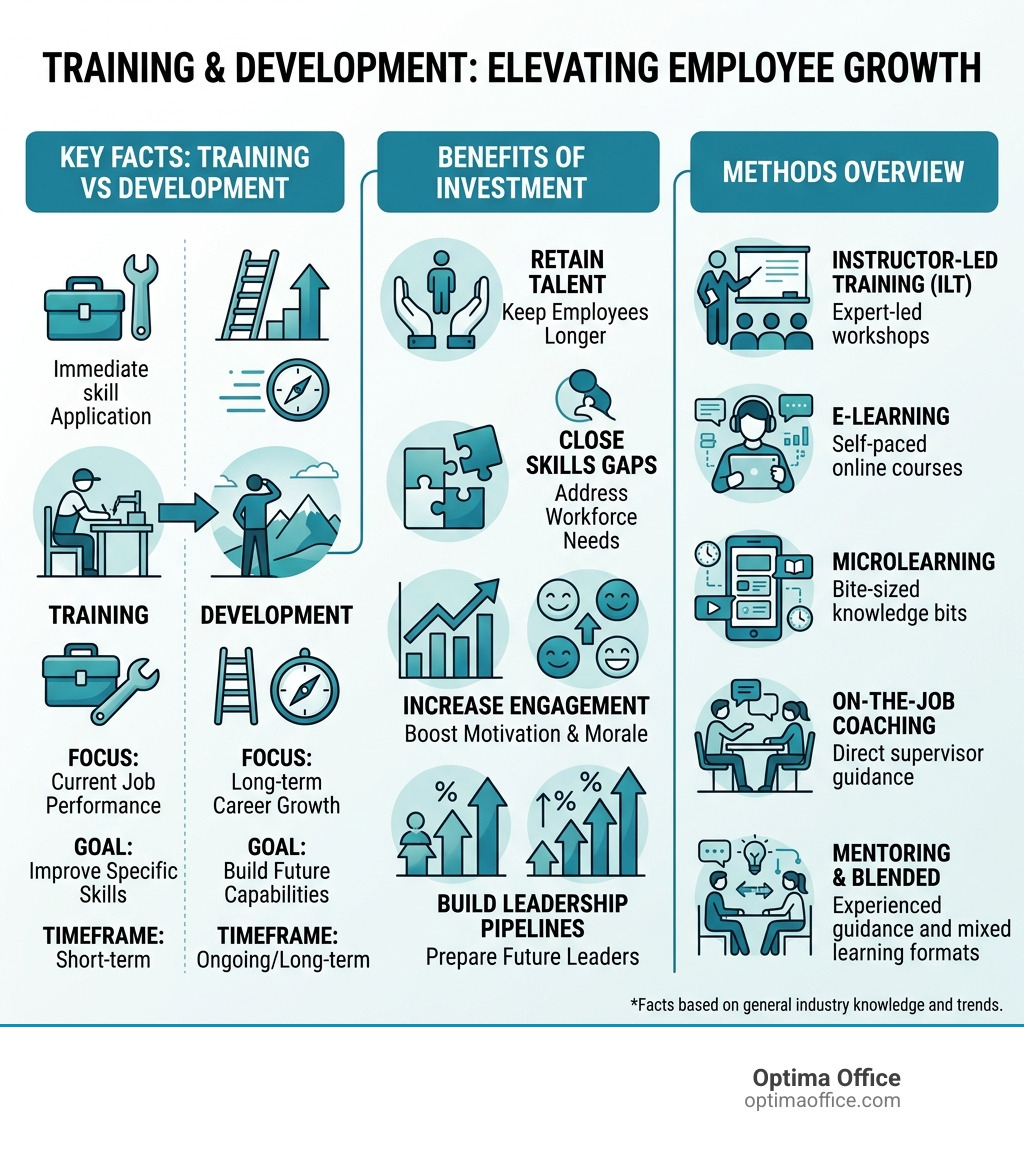 Key facts about training and development programs, benefits, and methods overview - training and development infographic Key facts about training and development programs, benefits, and methods overview - training and development infographic