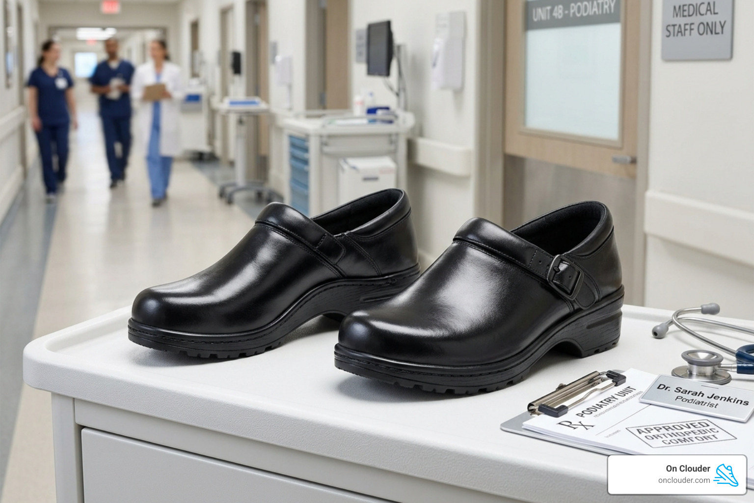 Podiatrist-approved professional leather clogs with arch support - comfortable shoes for nursing work Podiatrist-approved professional leather clogs with arch support - comfortable shoes for nursing work