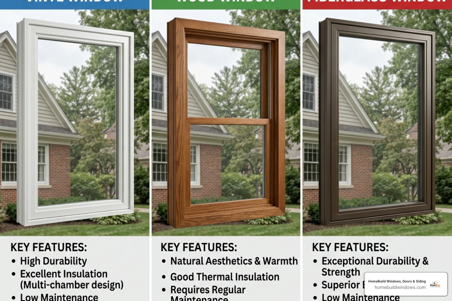 Comparison of vinyl, wood, and fiberglass window frames for Midwest homes - new windows Crystal Lake