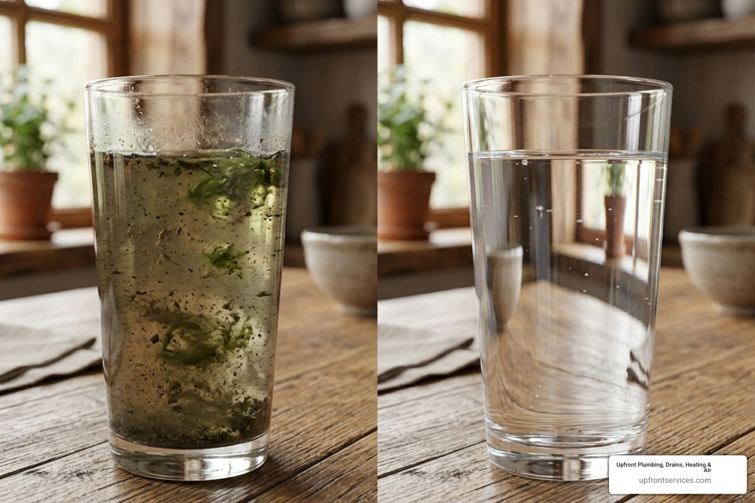 Contaminated water vs clean water comparison in a glass - Backflow prevention inspection Contaminated water vs clean water comparison in a glass - Backflow prevention inspection
