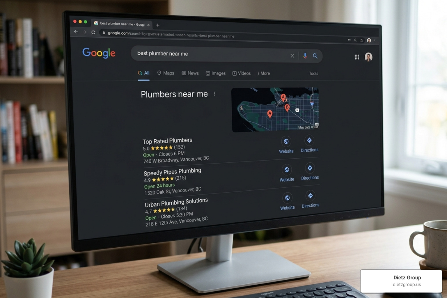 Google Local Pack showing three businesses with prominent star ratings and review counts - boost google star ratings