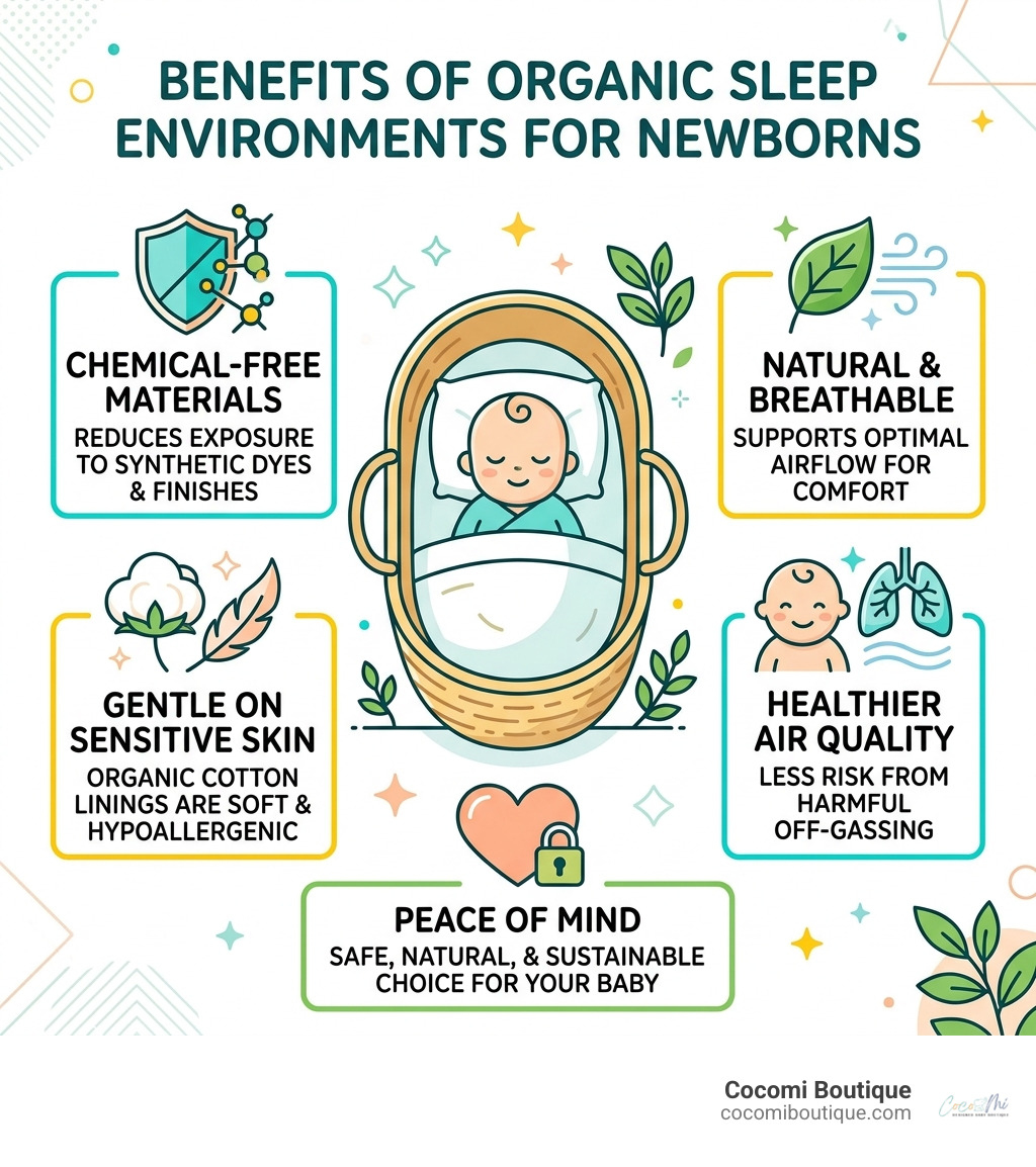 Benefits of organic sleep environments for newborns infographic - best organic Moses basket infographic 