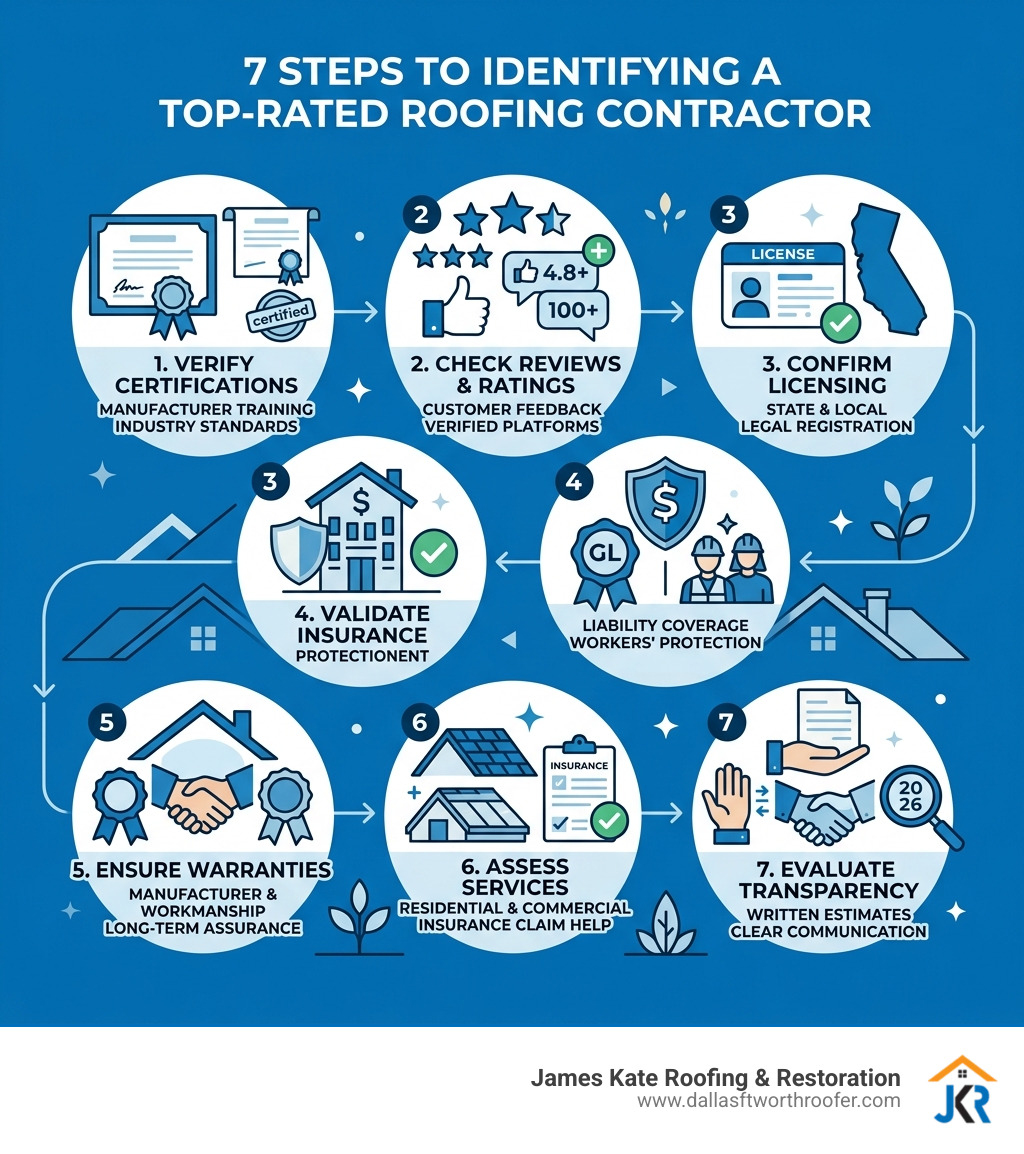 7 steps to identifying a top-rated roofing contractor: certifications, reviews, licensing, insurance, warranties, services 7 steps to identifying a top-rated roofing contractor: certifications, reviews, licensing, insurance, warranties, services