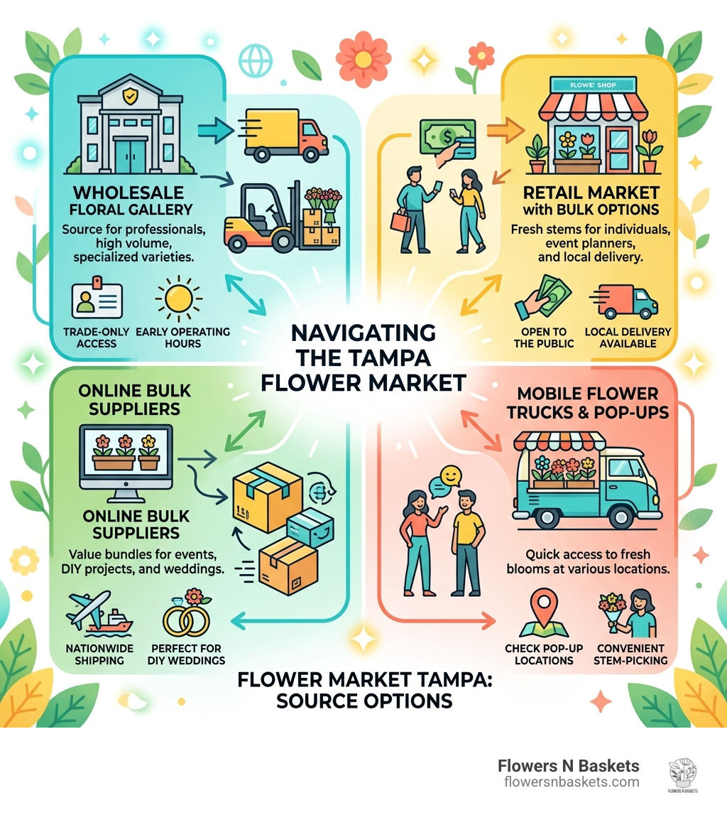 Infographic showing Tampa flower market sources from wholesale gallery to retail arrangement and DIY - flower market tampa Infographic showing Tampa flower market sources from wholesale gallery to retail arrangement and DIY - flower market tampa