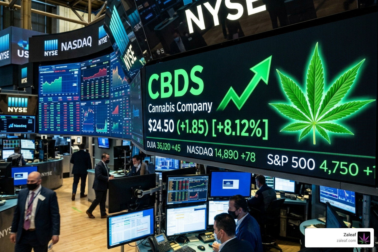 CBDS stock market ticker and cannabis leaf - cbds