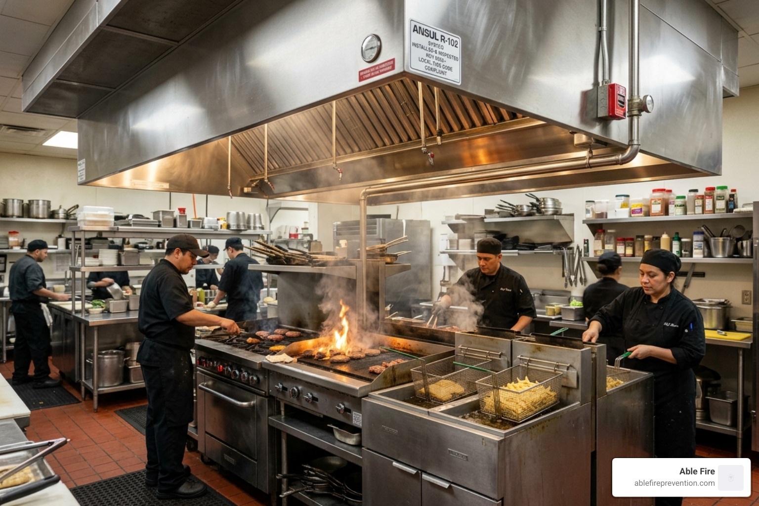 Type 1 hood installation in a commercial kitchen - exhaust hood with fire suppression system