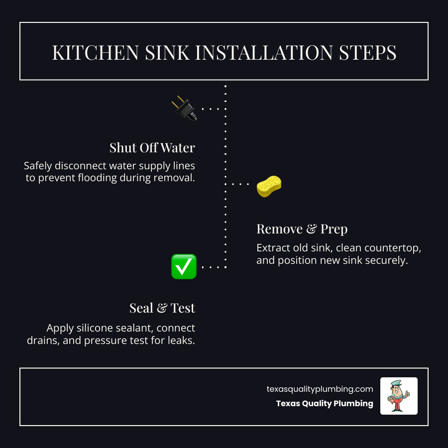 Infographic showing steps and components of professional kitchen sink installation in Atascocita TX - kitchen sink Infographic showing steps and components of professional kitchen sink installation in Atascocita TX - kitchen sink