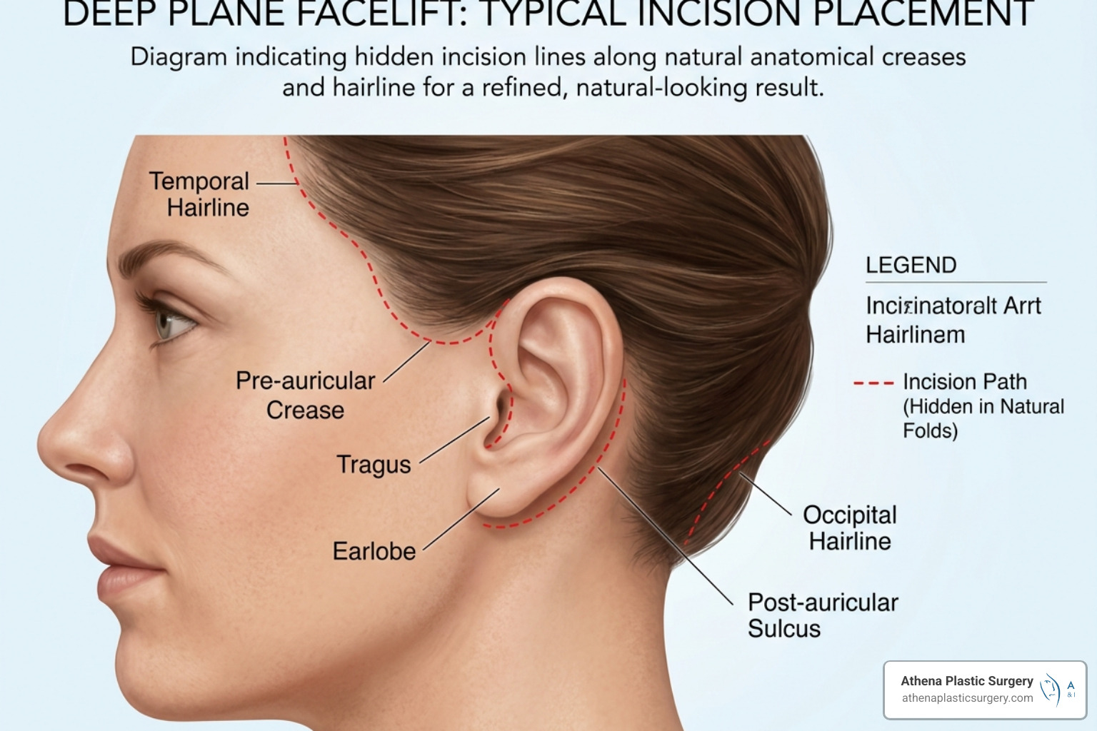Discreet incision placement around the ear for a deep plane facelift - deep plane facelift west palm beach