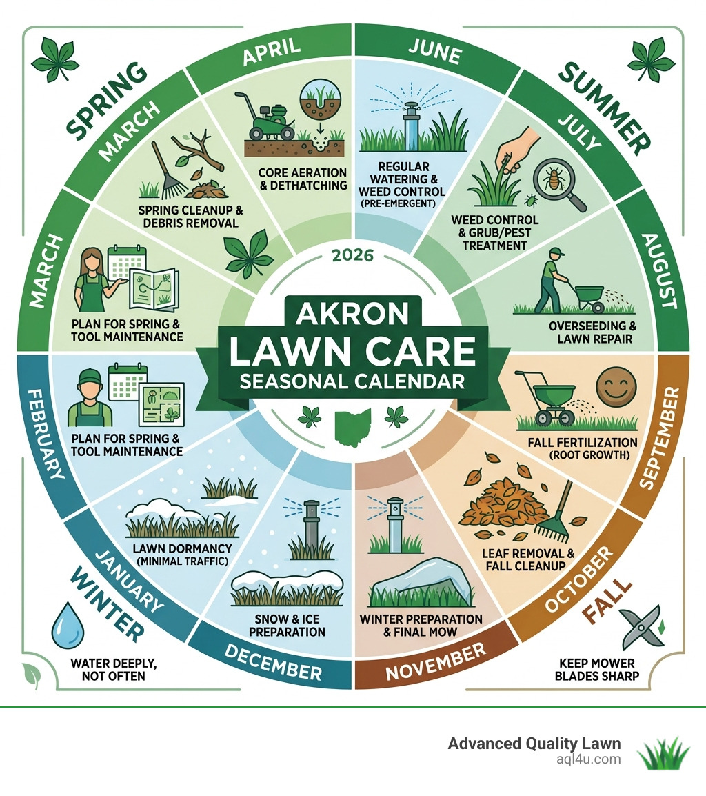 Akron lawn care seasonal calendar infographic showing monthly maintenance tasks for lawn maintenance akron ohio infographic 
