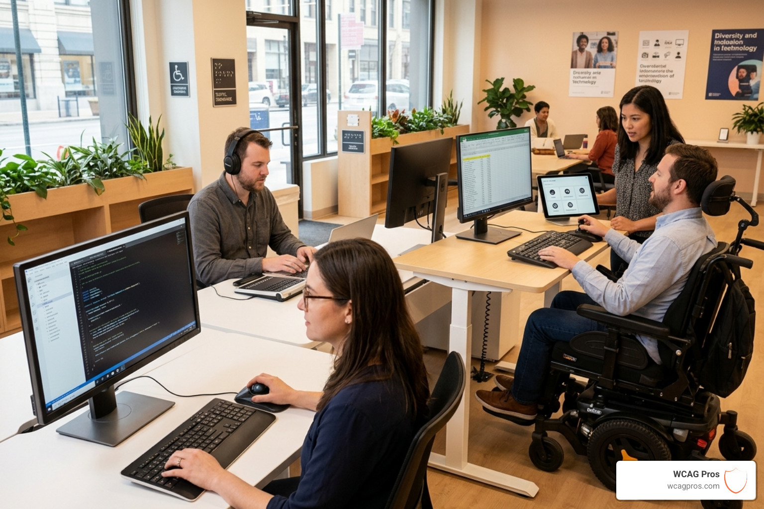 Image showing diverse users interacting with accessible technology - wcag comprehensive website audit Image showing diverse users interacting with accessible technology - wcag comprehensive website audit