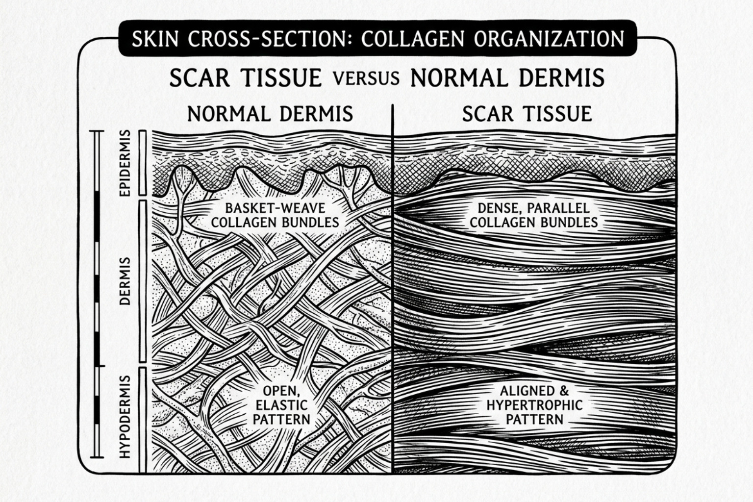 collagen fiber organization in scar tissue - surgical scar concealer