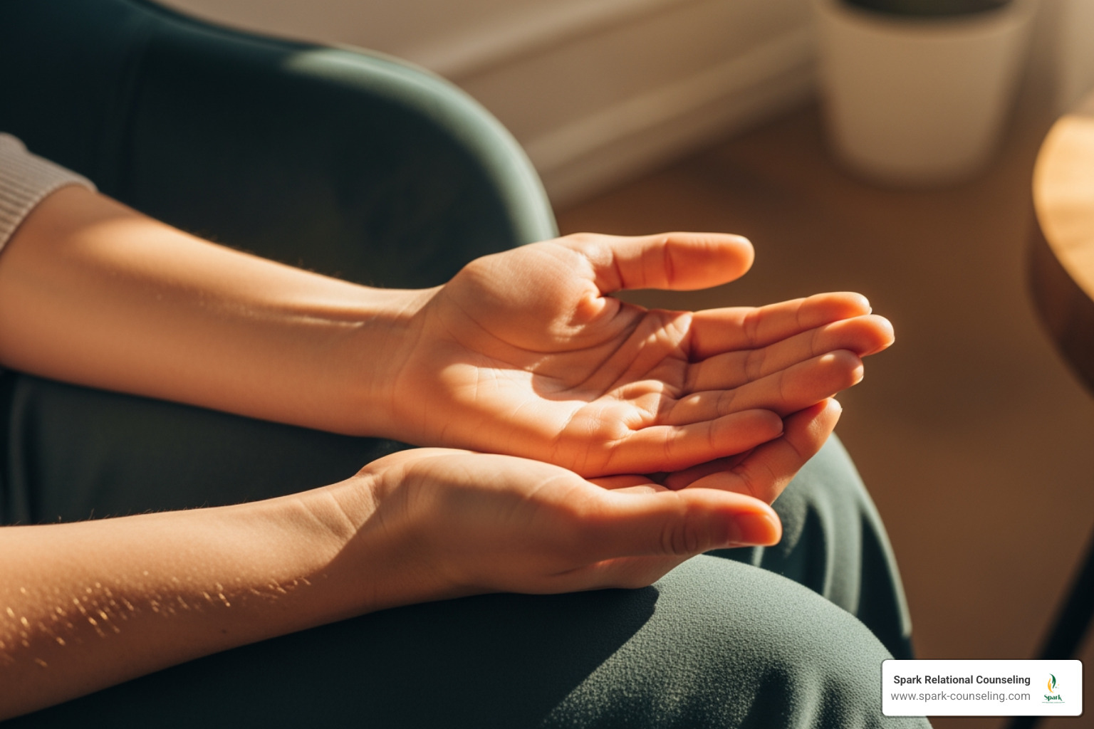 person sitting in therapy office, warm sunlit room, velvet chair - How to start therapy? person sitting in therapy office, warm sunlit room, velvet chair - How to start therapy?