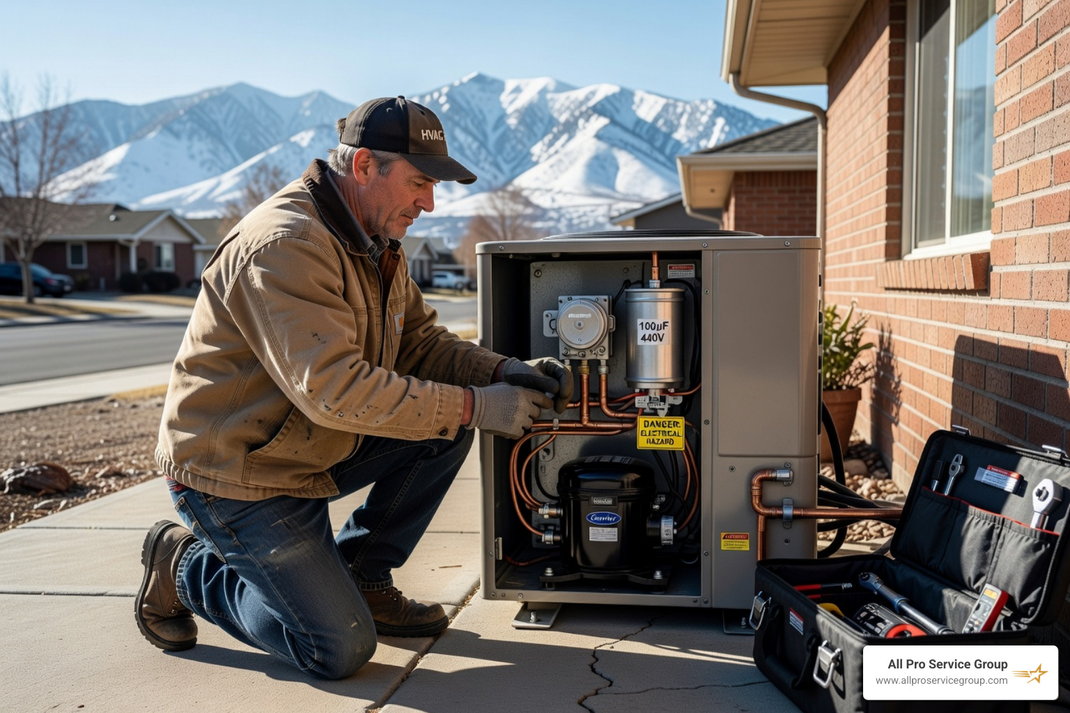 Diagram showing the internal electrical components of a heat pump, including the capacitor and reversing valve - heat pump