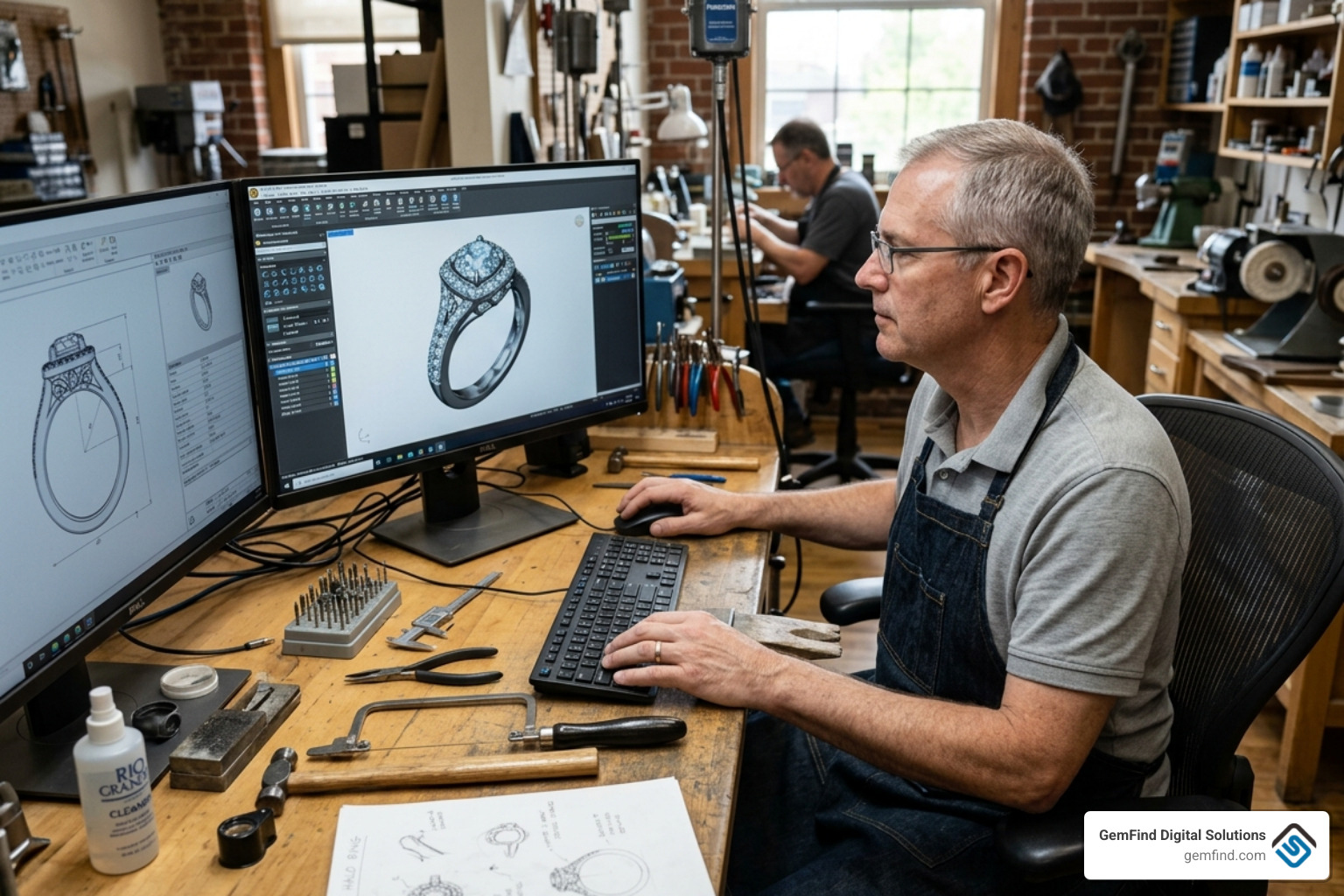 A master jeweler using advanced CAD software to create a 3D jewelry model - custom jewelry websites
