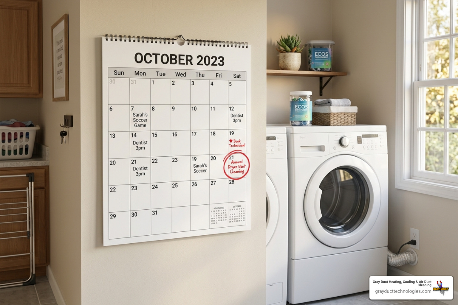 Calendar with Annual Cleaning highlighted - dryer vent cleaning service