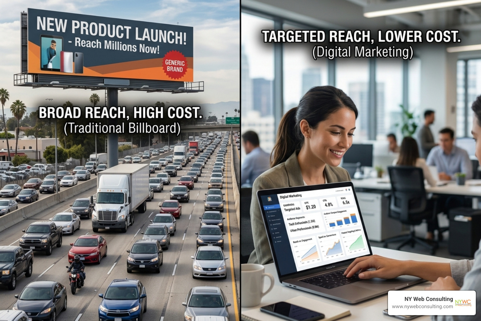 Comparing traditional marketing vs digital marketing reach and cost - internet marketing strategy Comparing traditional marketing vs digital marketing reach and cost - internet marketing strategy