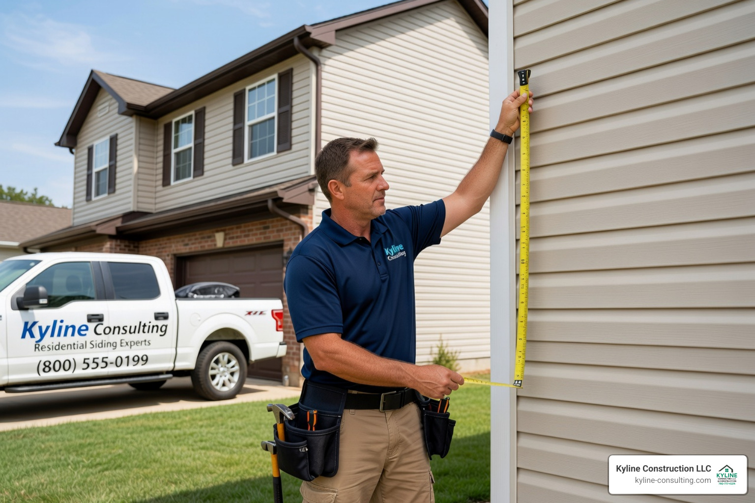 Contractor measuring a house for siding - home exterior remodeling cost Contractor measuring a house for siding - home exterior remodeling cost