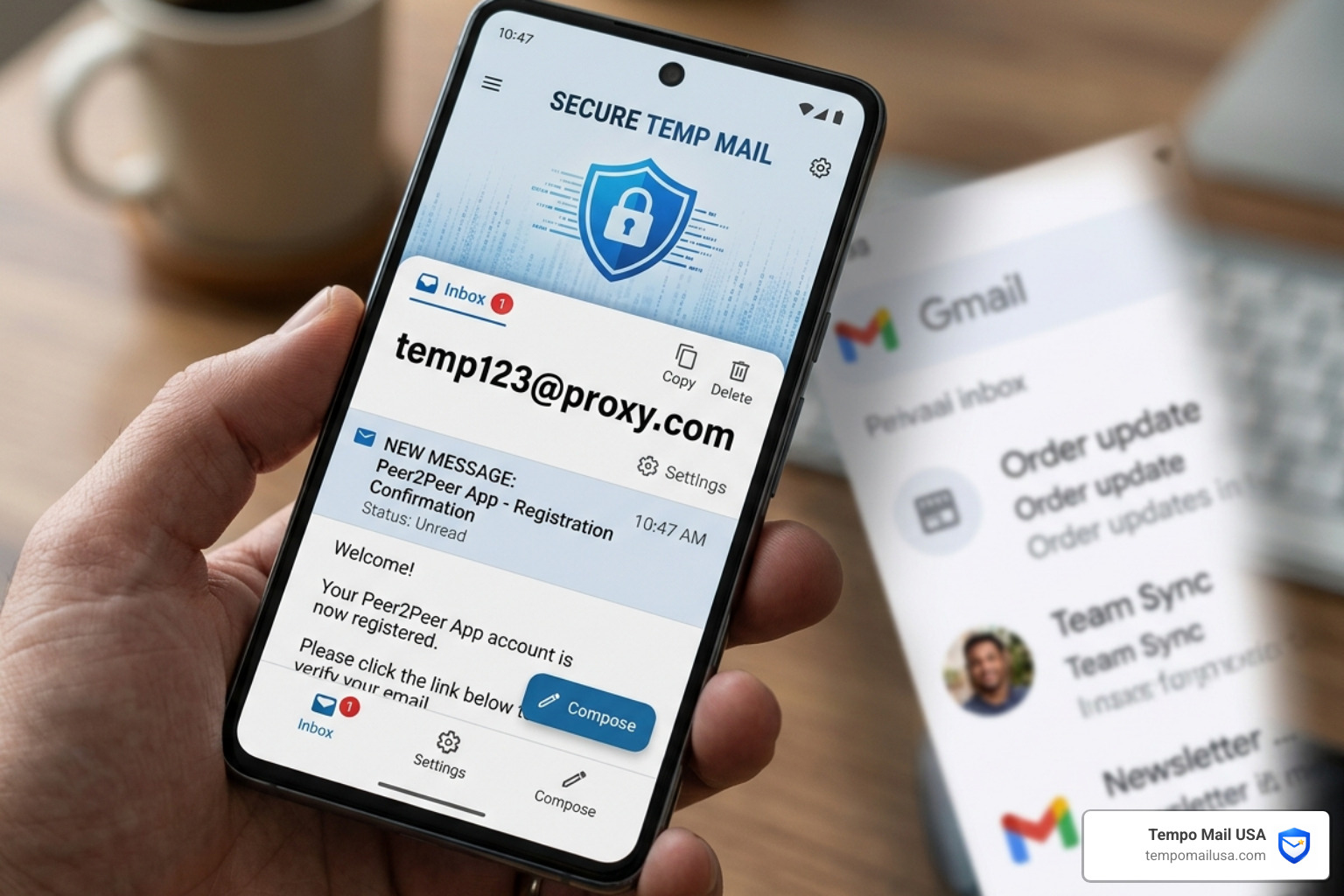 Interface showing a secure temporary email alias protecting a user's real inbox - pros and cons of p2p payments vs cash or Interface showing a secure temporary email alias protecting a user's real inbox - pros and cons of p2p payments vs cash or
