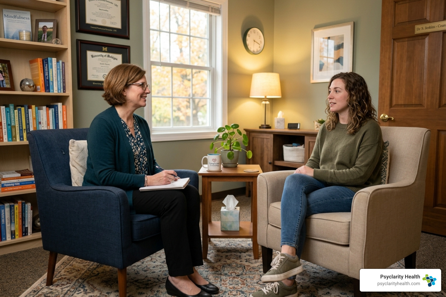 therapist conducting a one-on-one session with a client - masters level mental health