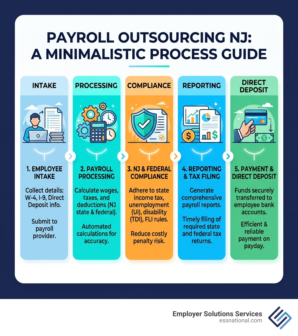 Payroll outsourcing NJ process: intake, processing, compliance, reporting, direct deposit - payroll outsourcing nj