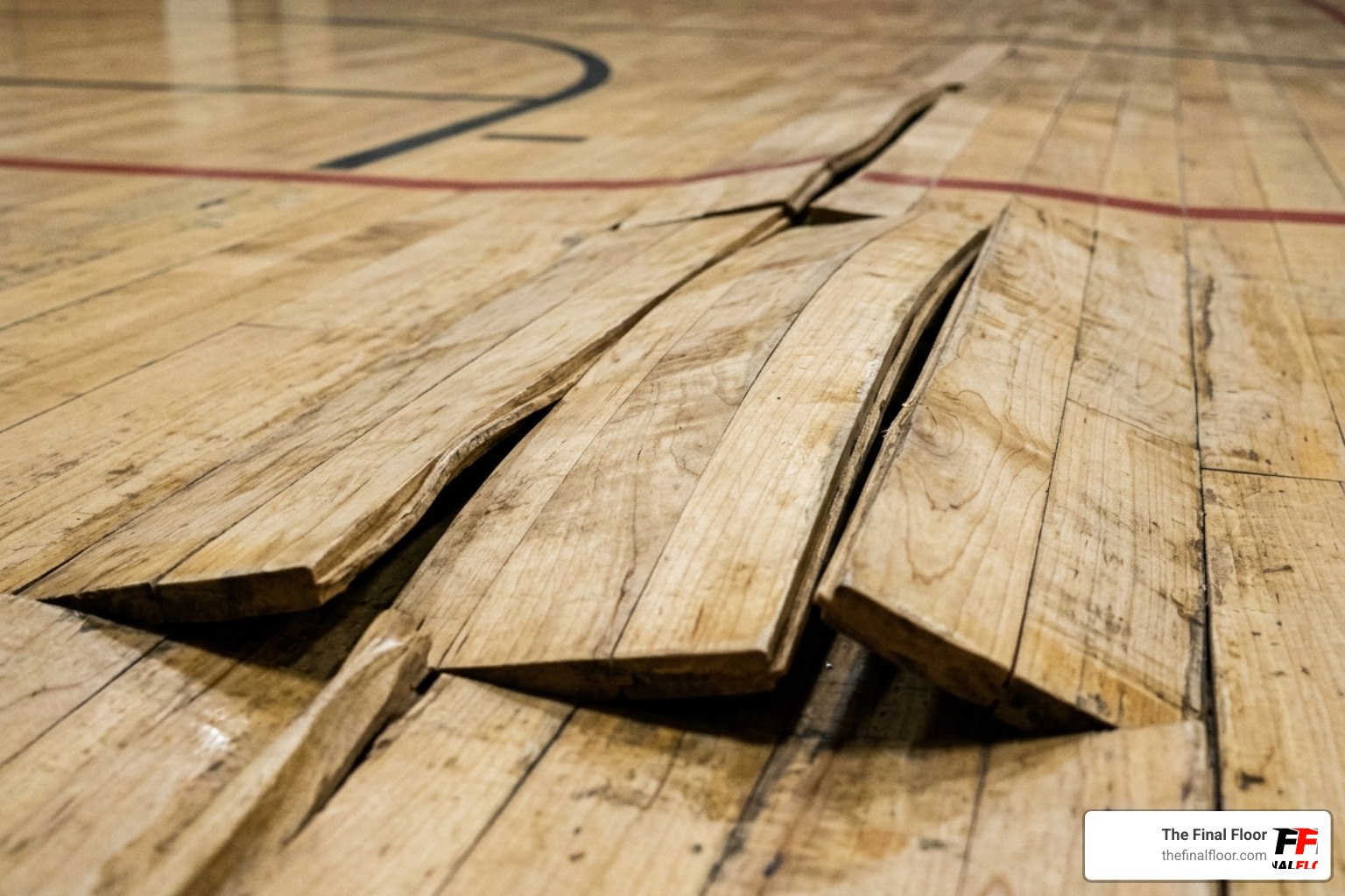 cupping and crowning on a wood gym floor - water damaged floors
