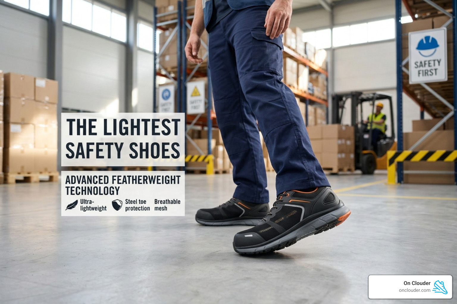 Showcase of various ultra-lightweight safety shoes in different designs and colors - lightest safety shoes in the world