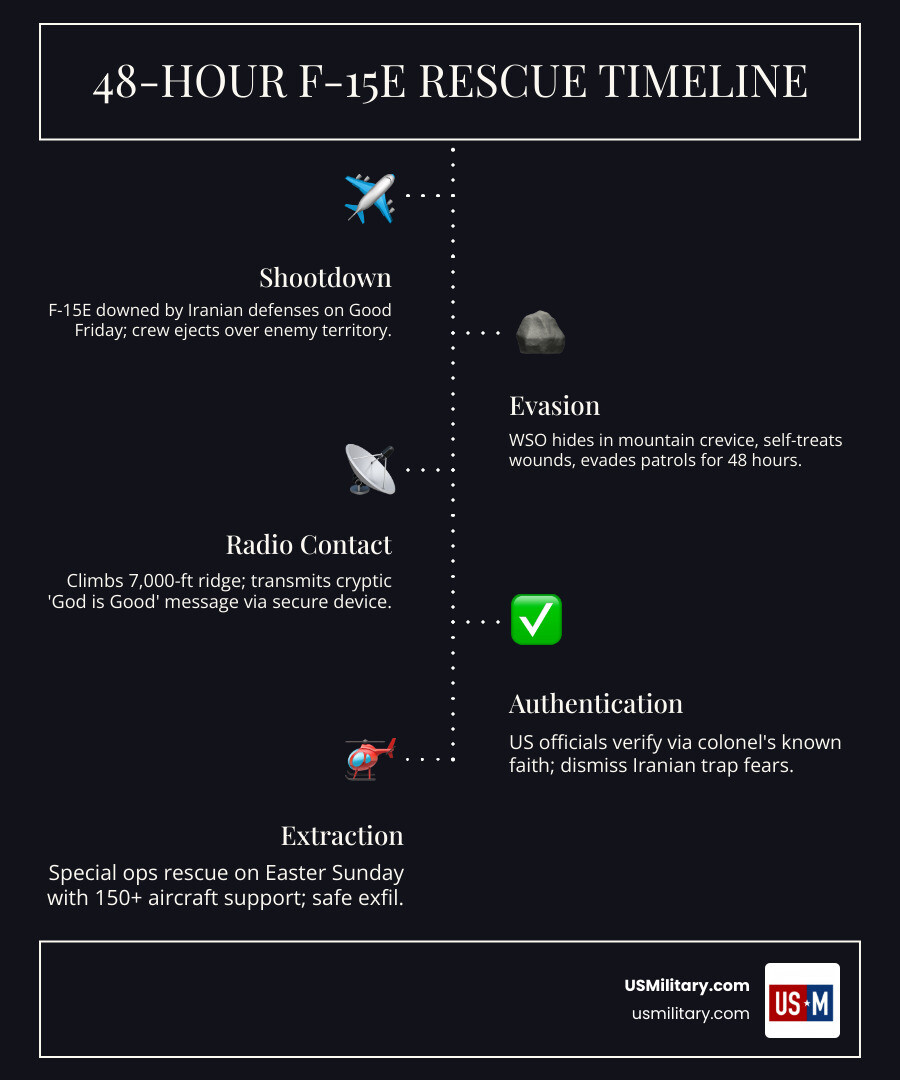 48-hour rescue timeline of downed F-15E airman in Iran God is Good message - how did the rescued pilot use the cyrptic 48-hour rescue timeline of downed F-15E airman in Iran God is Good message - how did the rescued pilot use the cyrptic
