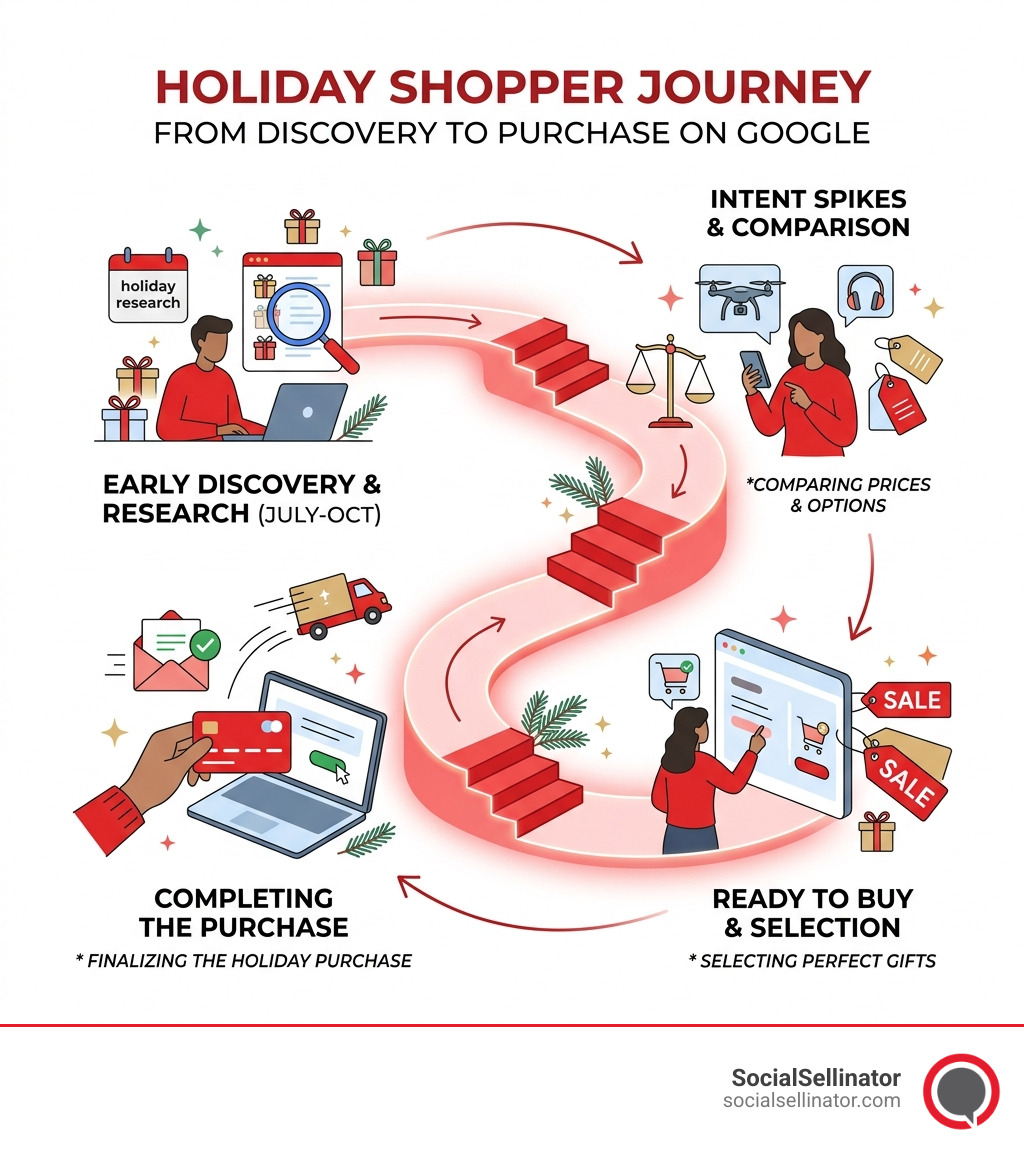 Holiday shopper journey from discovery to purchase on Google infographic - google ads for holiday sales infographic 