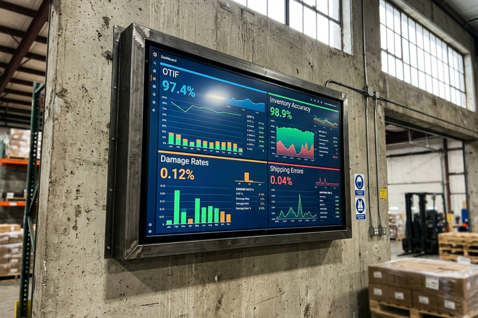 digital dashboard showing logistics kpis and performance metrics - quality assurance logistics