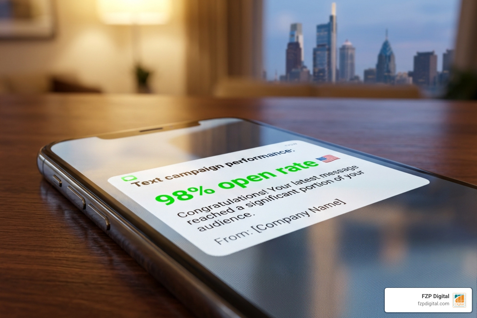 Smartphone screen showing a 98% open rate notification for a text message - how to integrate sms and phone systems with crm Smartphone screen showing a 98% open rate notification for a text message - how to integrate sms and phone systems with crm