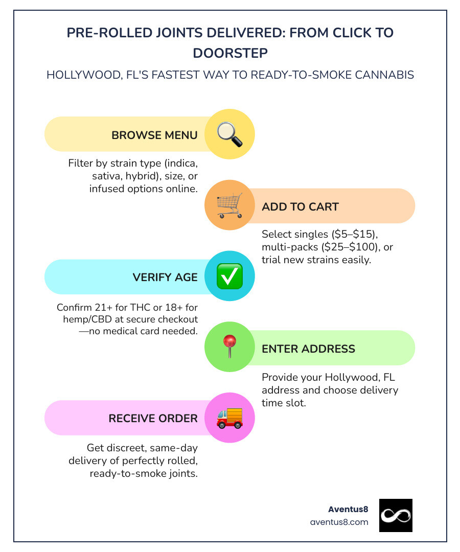Step-by-step infographic: how pre-rolled joints are delivered from click to doorstep in Hollywood FL - Pre-rolled joints