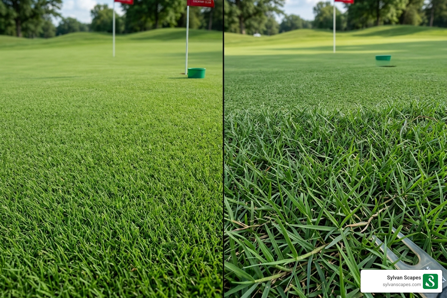 Comparison of creeping bentgrass vs. bermudagrass textures - golf turf management Comparison of creeping bentgrass vs. bermudagrass textures - golf turf management