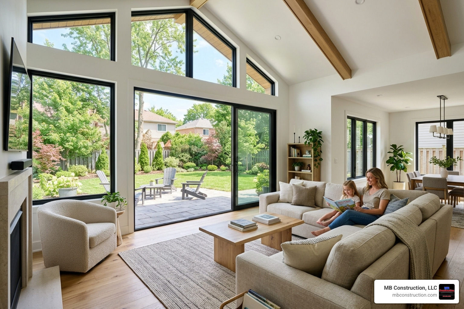a newly constructed family room addition with large windows and modern finishes - home additions Billerica MA
