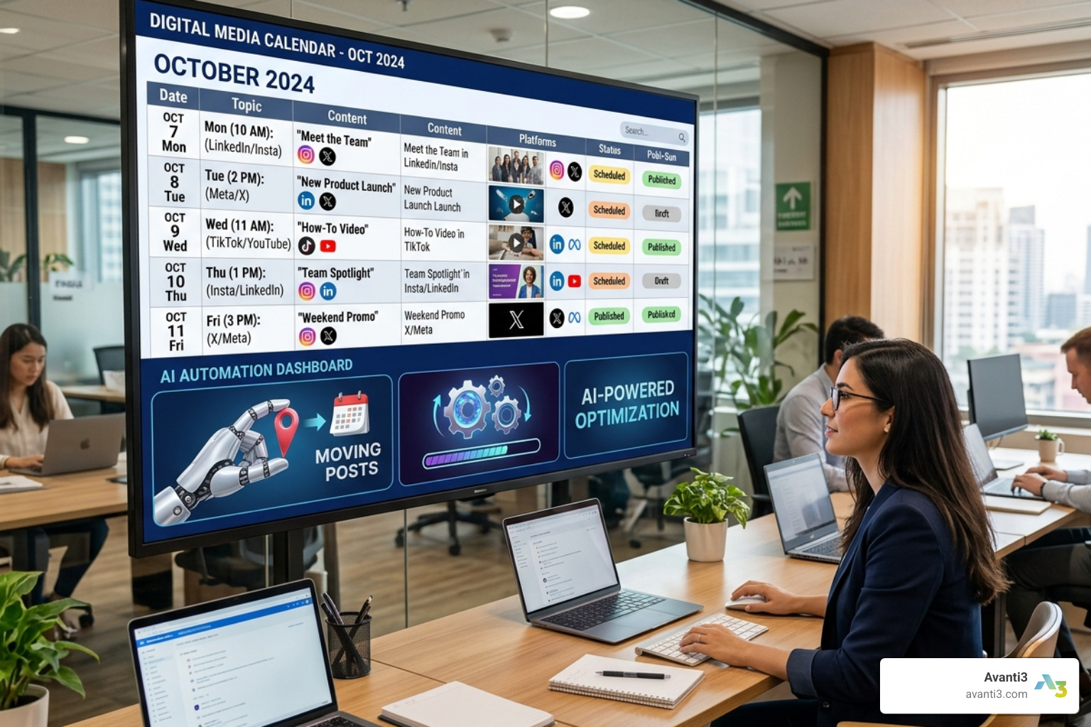 social media content calendar with AI automation icons - ai based content generation social media content calendar with AI automation icons - ai based content generation