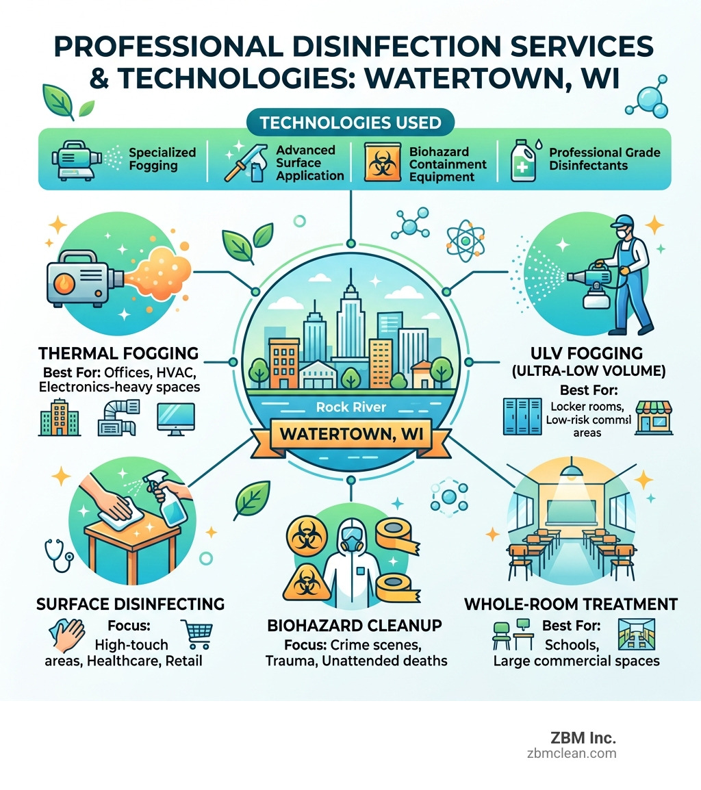 Overview of professional disinfection service types and technologies used in Watertown WI - disinfecting services Watertown