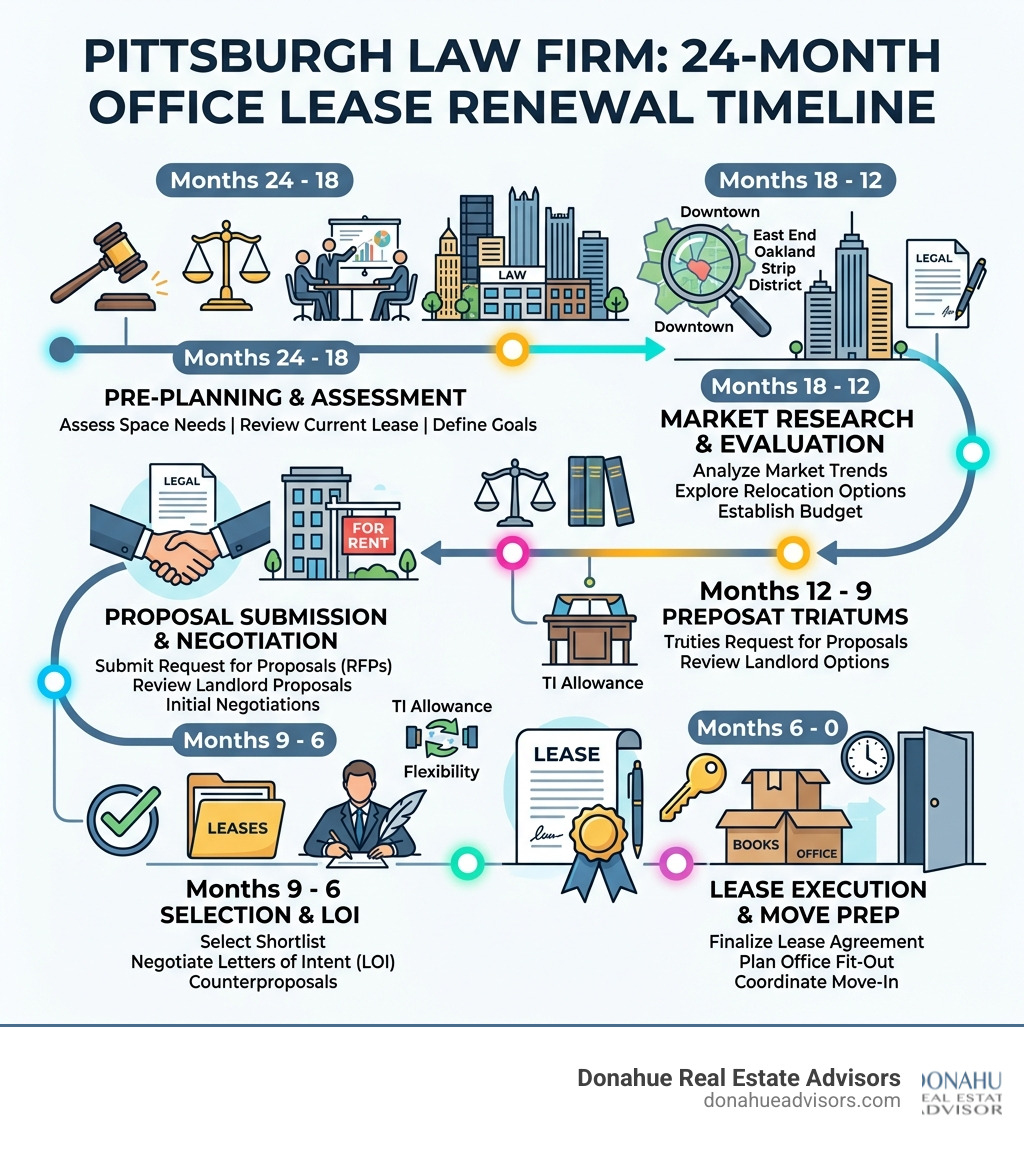 24-month office lease renewal timeline infographic for Pittsburgh law firms - Office lease renewal strategy infographic 