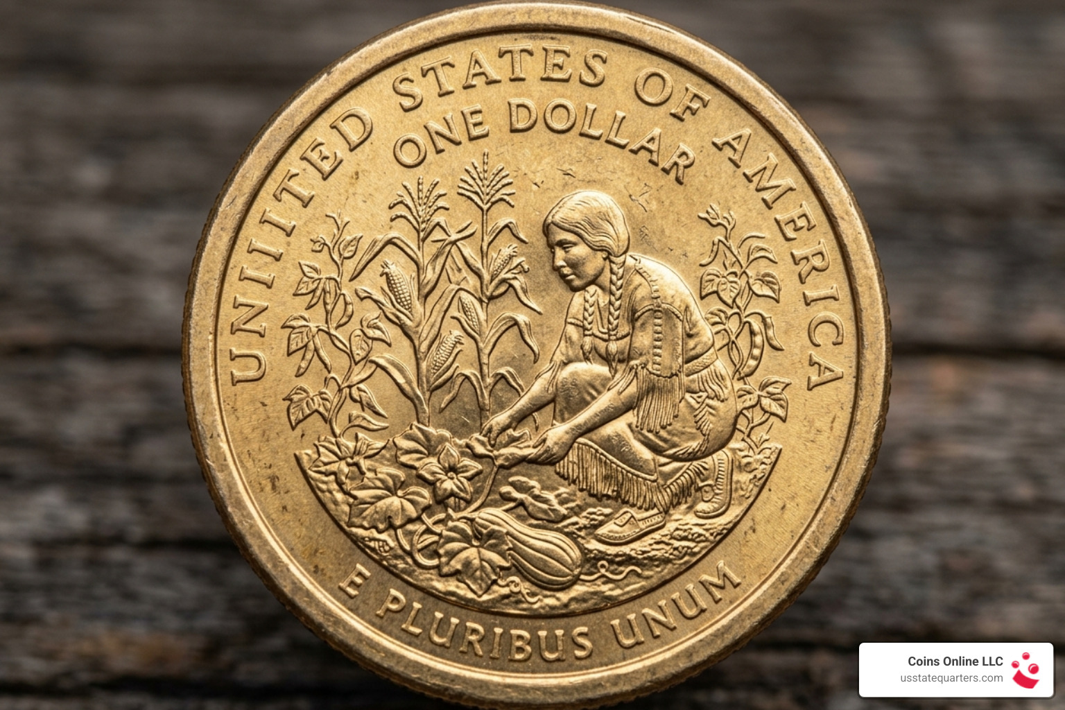 The 2009 Native American dollar reverse featuring the Three Sisters agriculture design - sacagawea coin no date