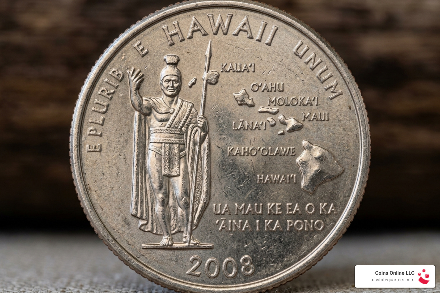 2008 Hawaii quarter featuring King Kamehameha I and the eight main islands - state quarters list