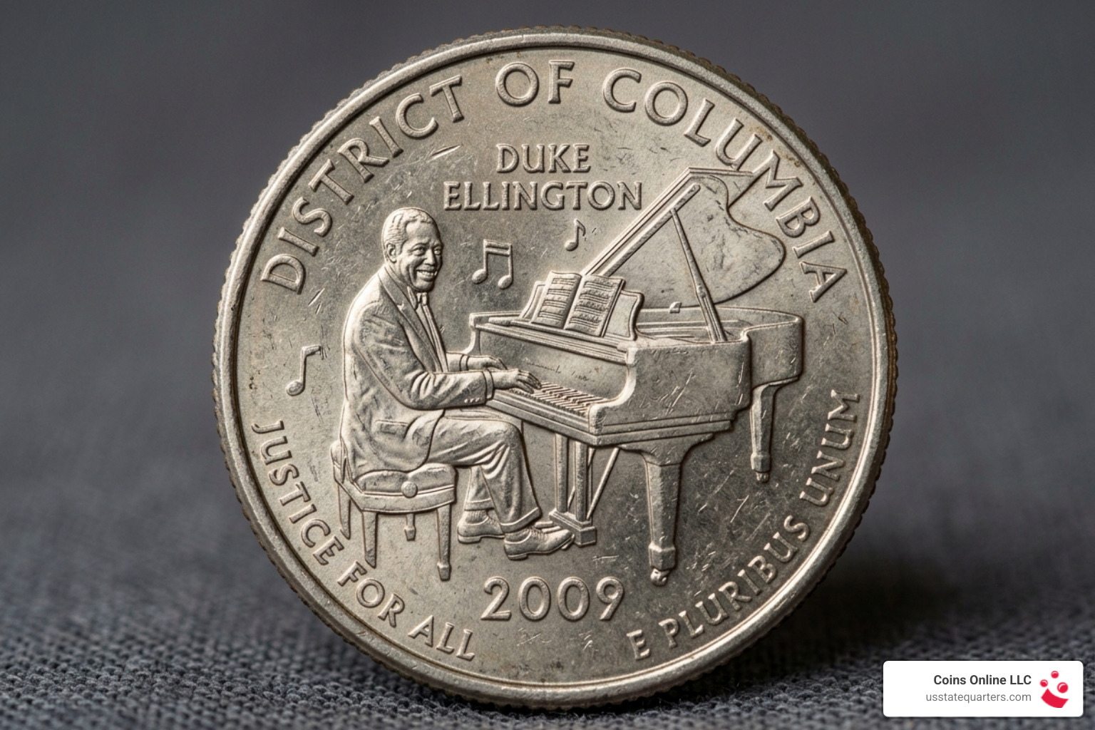 2009 District of Columbia quarter featuring Duke Ellington at a piano - state quarters list