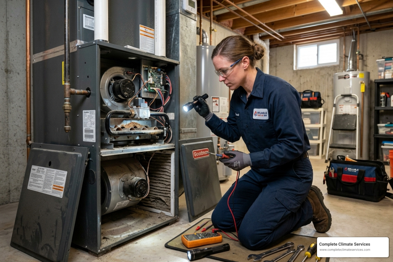 technician inspecting a furnace for common wear and tear issues - cheapest hvac companies near me