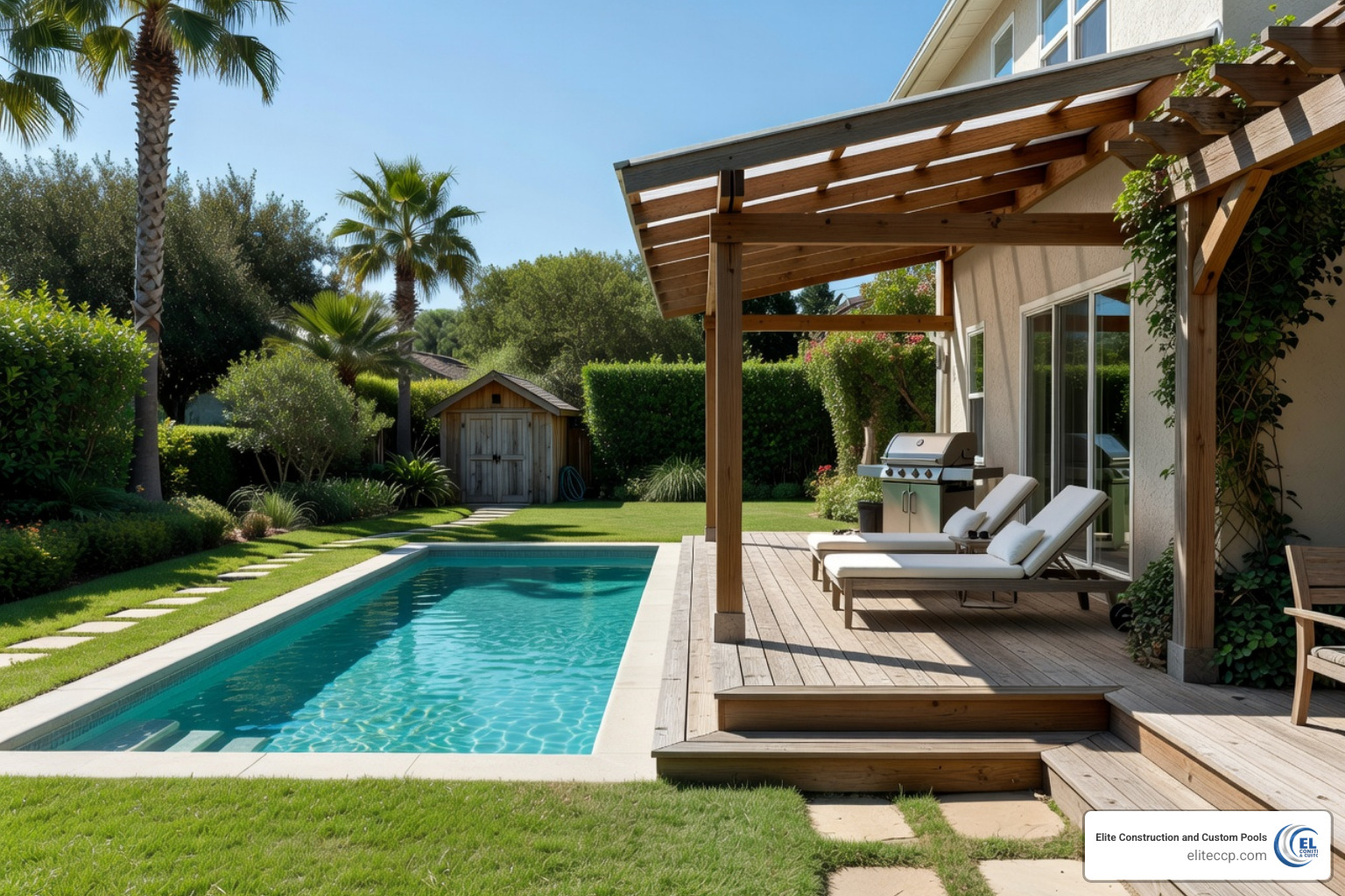 Attached Lean-To Patio Cover Structure Providing Shade Over A Modern Deck - Garden Patio Cover Attached lean-to patio cover structure providing shade over a modern deck - garden patio cover