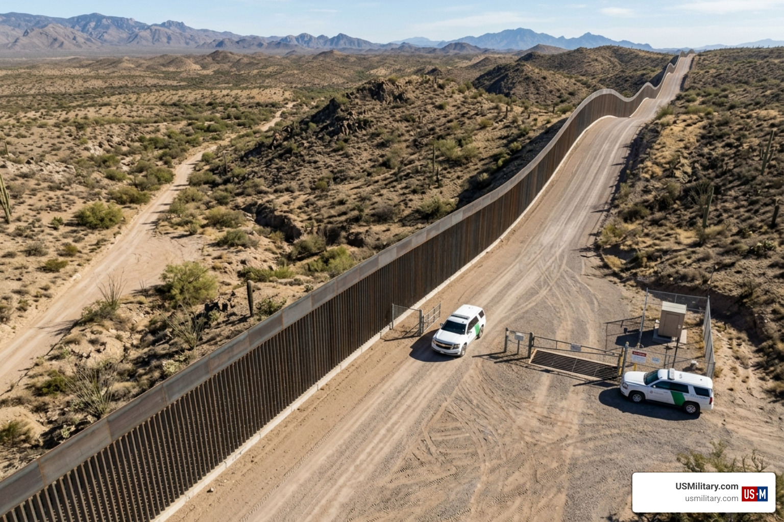 Aerial view of the completed sections of the southern border wall - What Are Donald Trump'sTop 25 Accomplishments Just In Aerial view of the completed sections of the southern border wall - What Are Donald Trump'sTop 25 Accomplishments Just In