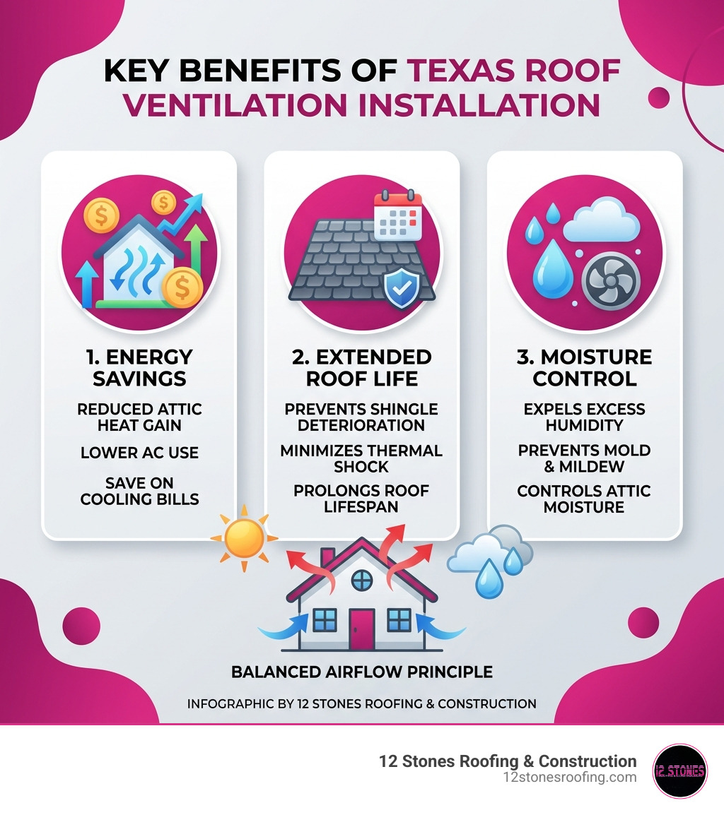 Key benefits of Texas roof ventilation installation: energy savings, extended roof life, moisture control - Roof ventilation