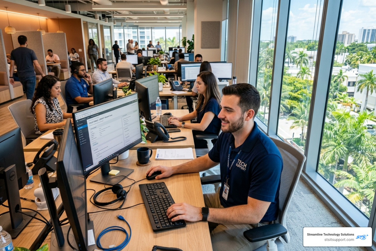 technician acknowledging a support ticket in a busy office environment - how businesses ensure fast reliable it support technician acknowledging a support ticket in a busy office environment - how businesses ensure fast reliable it support
