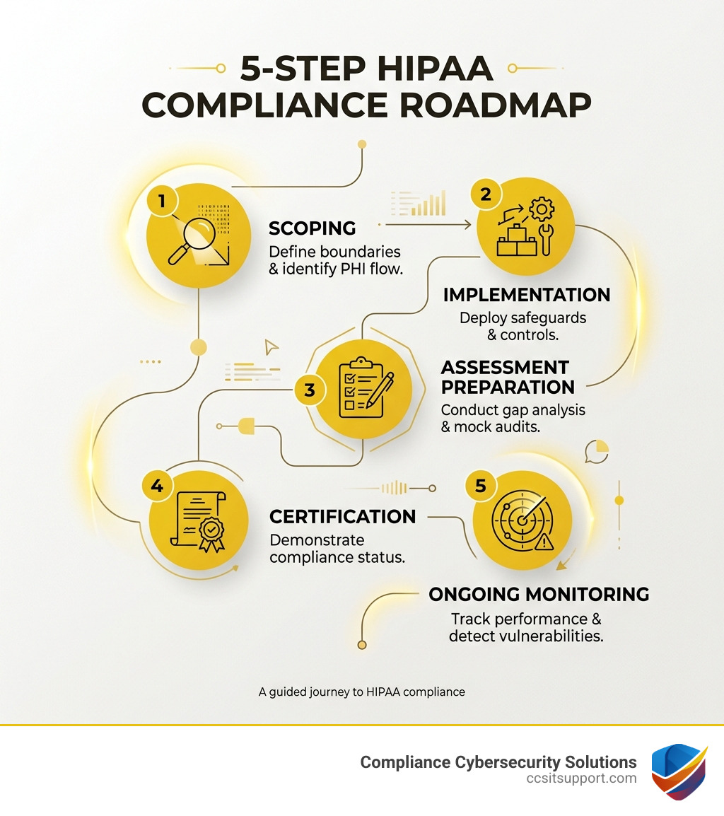 5-step HIPAA compliance roadmap: Scoping, Implementation, Assessment Preparation, Certification, Ongoing Monitoring - hipaa 5-step HIPAA compliance roadmap: Scoping, Implementation, Assessment Preparation, Certification, Ongoing Monitoring - hipaa