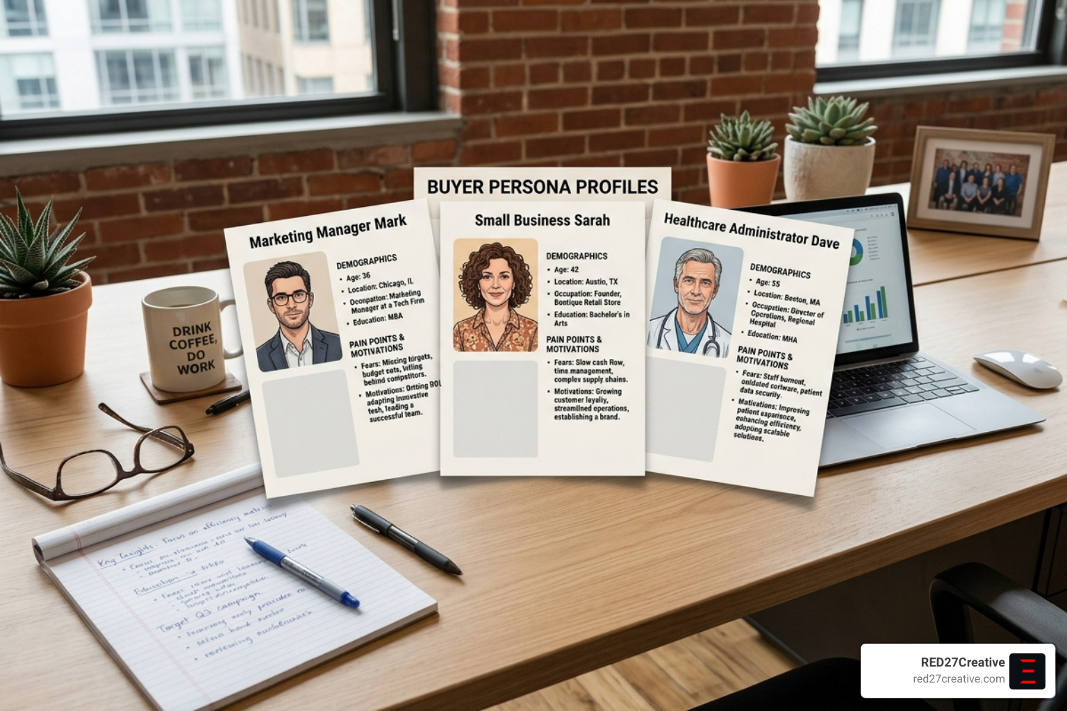 Detailed buyer persona profiles showing demographics and pain points - content marketing strategy Detailed buyer persona profiles showing demographics and pain points - content marketing strategy